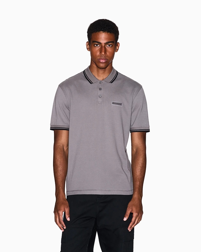 Armani Exchange - Contrasting piping pique polo shirt, Man, Grey, Size: