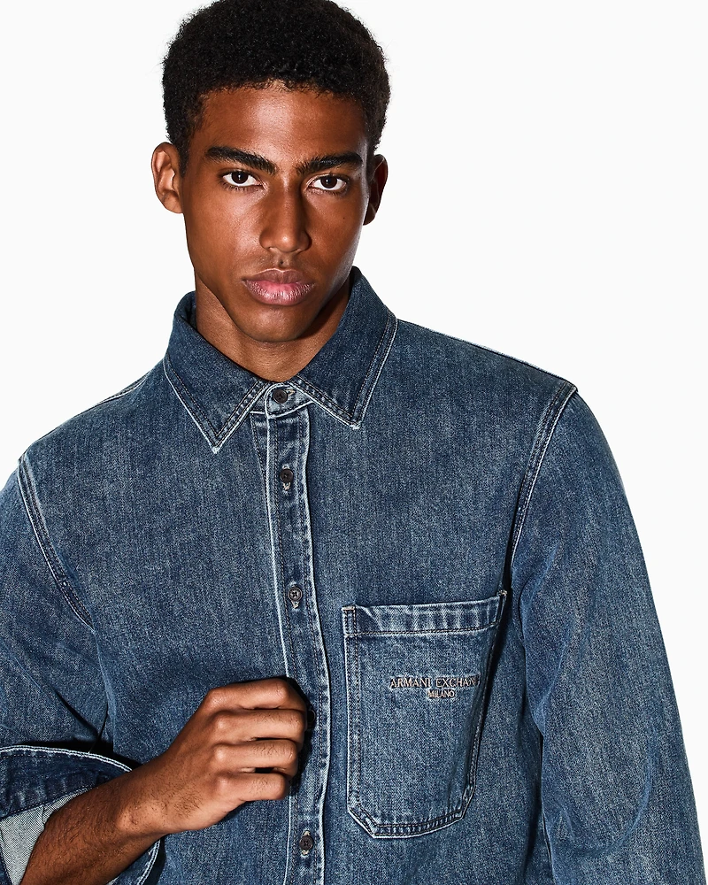 Regular fit cotton denim shirt