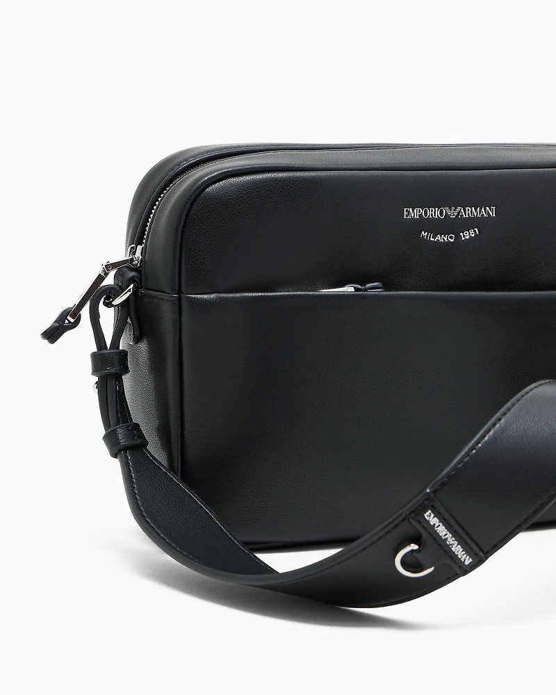 Emporio Armani - Leather camera case with shoulder strap, Woman, Black, Size: TU