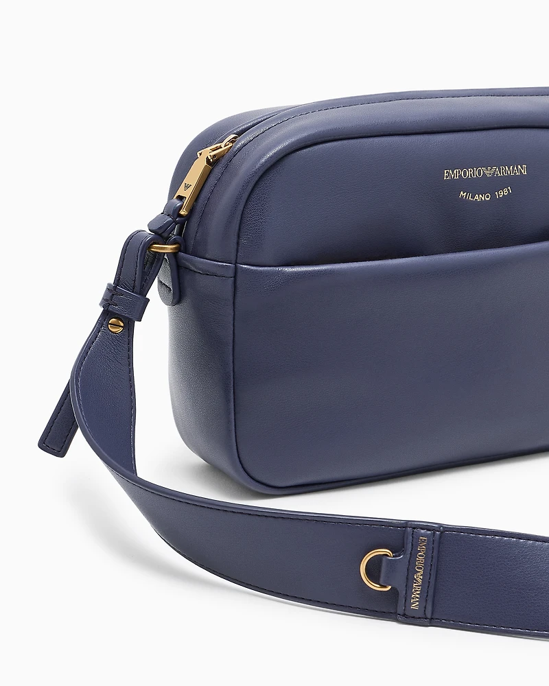 Emporio Armani - Leather camera case with shoulder strap, Woman, Purple, Size: TU
