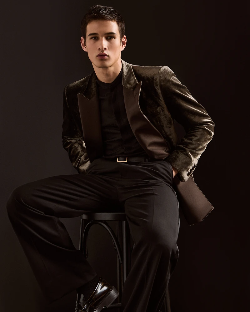 Emporio Armani - Silk-blend animal jacquard shirt with guru collar, Man, Black, Size:
