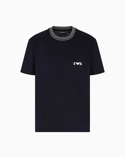 Emporio Armani - ASV piqué T-shirt with super-embossed EA embroidery, Man, Navy Blue, Size: