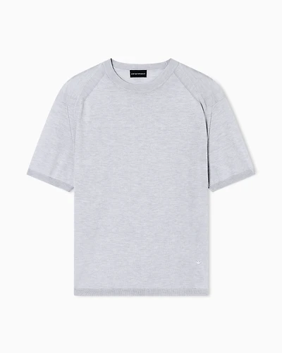 Emporio Armani - ASV plain-knit jumper a Lyocell and wool blend, Man, Grey, Size: