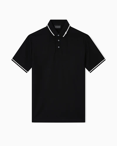 Emporio Armani - Piqué polo shirt with micro eagle embroidery and trim, Man, Black, Size: