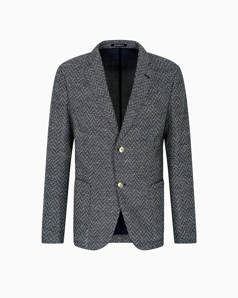 Emporio Armani - Icon single-breasted jacket chevron-motif wool, Man, Patterned, Size:
