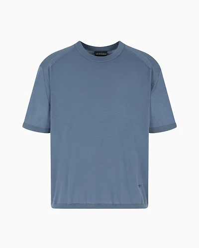 Emporio Armani - ASV plain-knit jumper a Lyocell and wool blend, Man, Light Blue, Size: