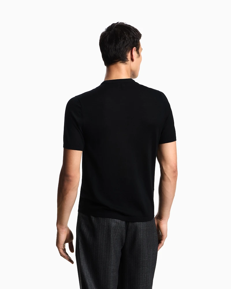 Emporio Armani - Short-sleeved jumper a seamless plain-knit virgin wool, Man, Black, Size: