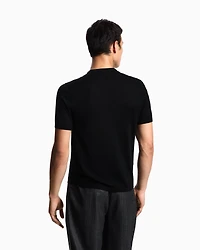 Emporio Armani - Short-sleeved jumper a seamless plain-knit virgin wool, Man, Black, Size:
