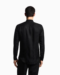 Emporio Armani - Silk-blend animal jacquard shirt with guru collar, Man, Black, Size: