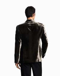Emporio Armani - Velvet single-breasted jacket with printed chevron motif, Man, Grey, Size:
