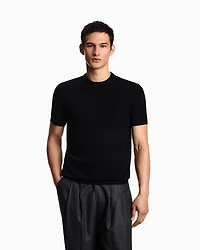 Emporio Armani - Short-sleeved jumper a seamless plain-knit virgin wool, Man, Black, Size: