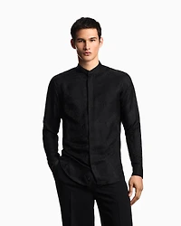 Emporio Armani - Silk-blend animal jacquard shirt with guru collar, Man, Black, Size:
