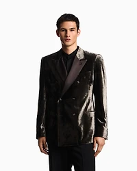 Emporio Armani - Velvet single-breasted jacket with printed chevron motif, Man, Grey, Size: