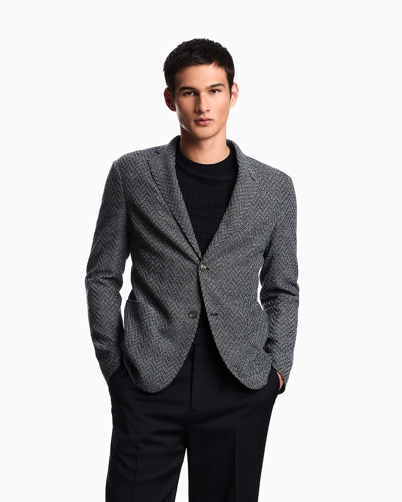 Emporio Armani - Icon single-breasted jacket chevron-motif wool, Man, Patterned, Size: