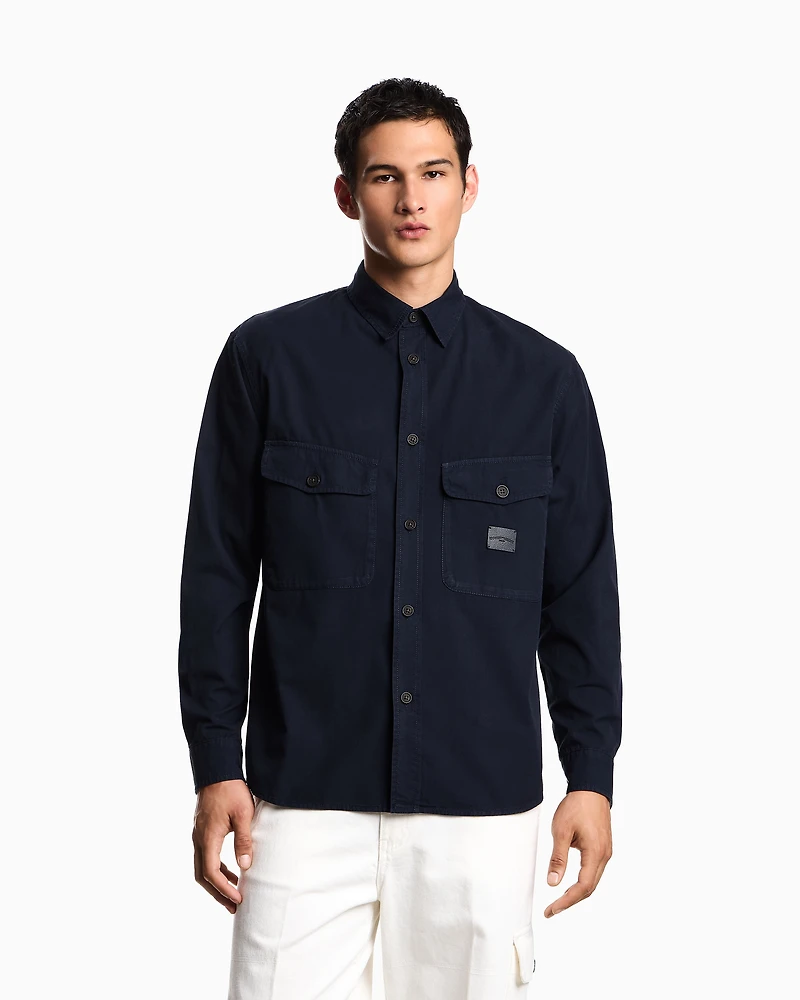 Emporio Armani - Comfort-fit shirt with washed twill pockets, Man, Navy Blue, Size: