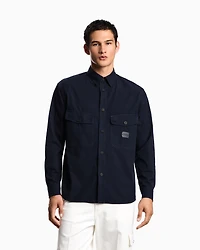 Emporio Armani - Comfort-fit shirt with washed twill pockets, Man, Navy Blue, Size: