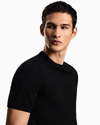 Emporio Armani - Short-sleeved jumper a seamless plain-knit virgin wool, Man, Black, Size: