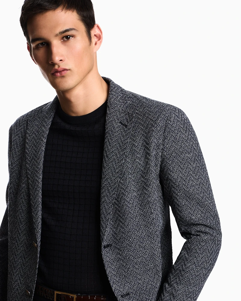 Emporio Armani - Icon single-breasted jacket chevron-motif wool, Man, Patterned, Size: