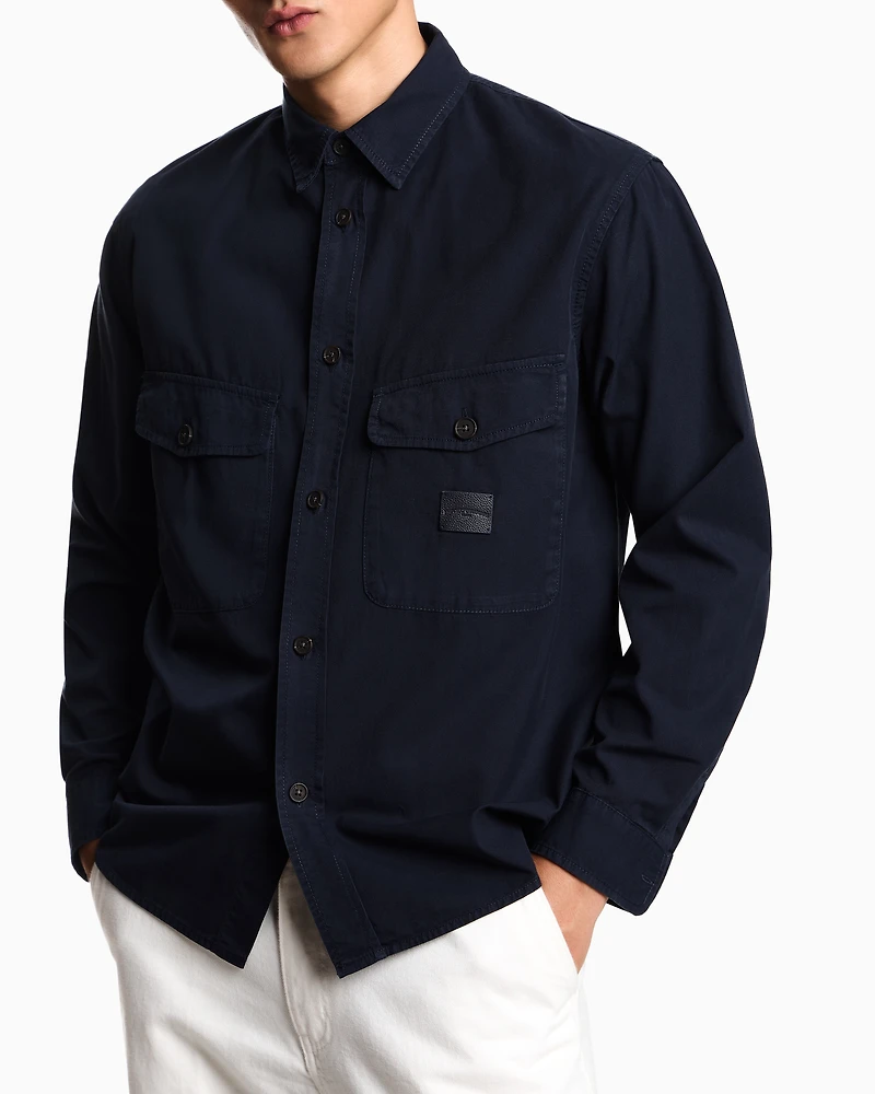 Emporio Armani - Comfort-fit shirt with washed twill pockets, Man, Navy Blue, Size: