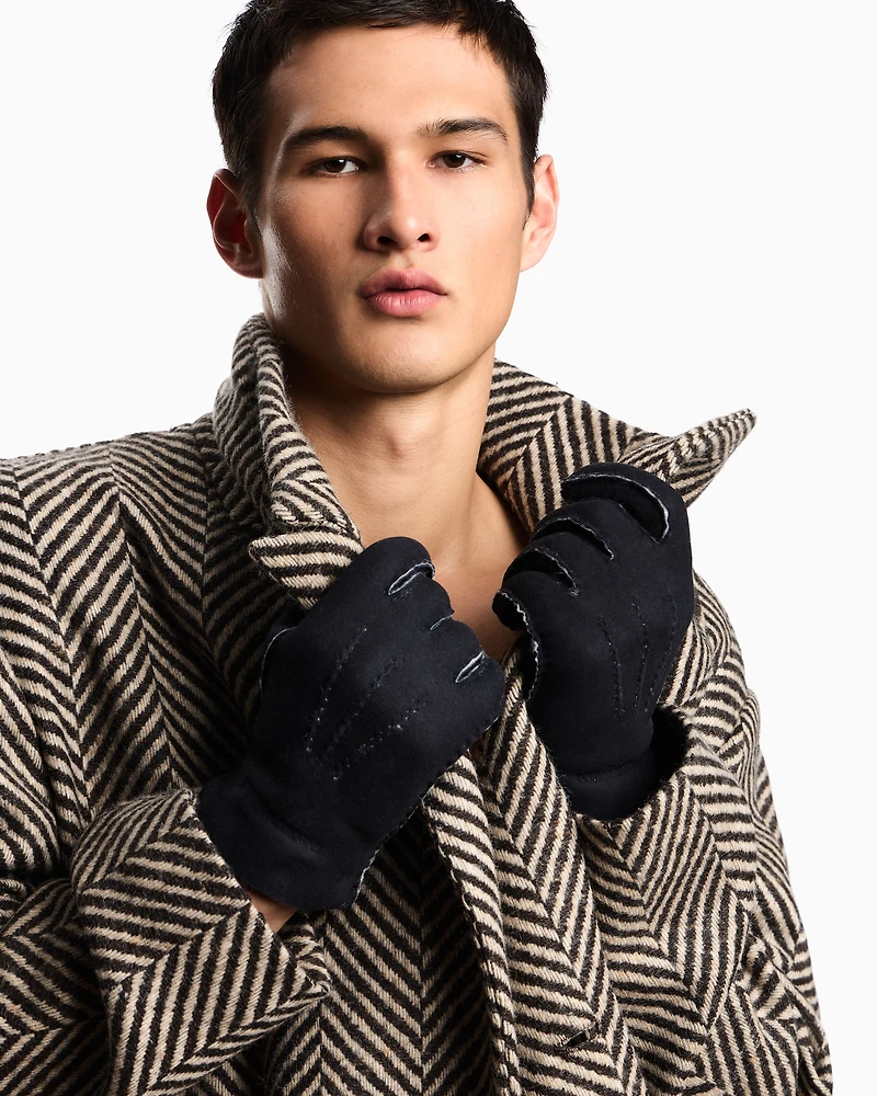 Emporio Armani - Shearling lambskin gloves, Man, Black, Size: