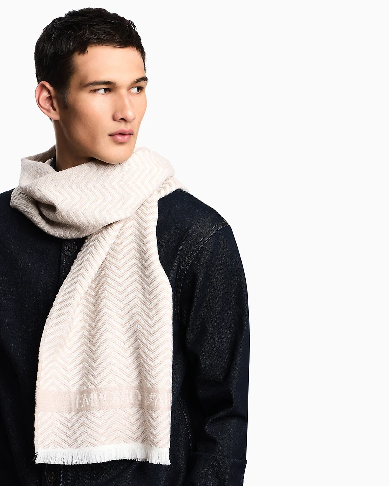 Emporio Armani - Wool scarf with chevron motif, Man, Black, Size: TU