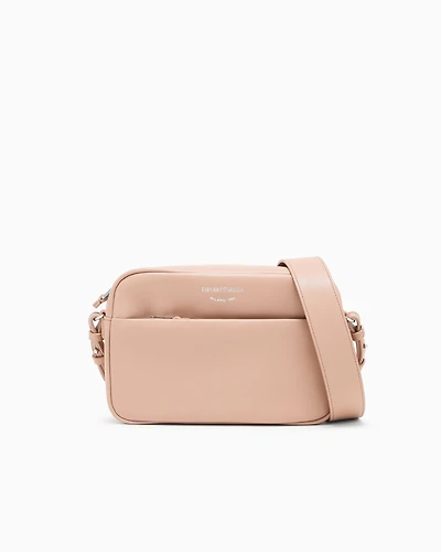 Emporio Armani - Leather camera case with shoulder strap, Woman, Beige, Size: TU