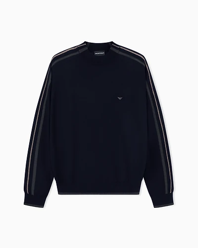 Emporio Armani - Colour-block virgin-wool jumper, Man, Blue, Size: