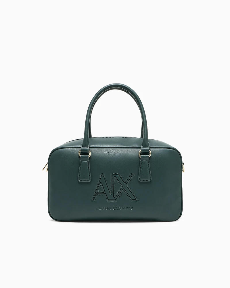 Armani Exchange - TOP HANDLE SHOULDER BAG WITH EMBOSSED LOGO, Woman, Green, Size: TU