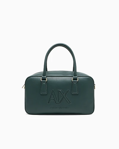Armani Exchange - TOP HANDLE SHOULDER BAG WITH EMBOSSED LOGO, Woman, Green, Size: TU