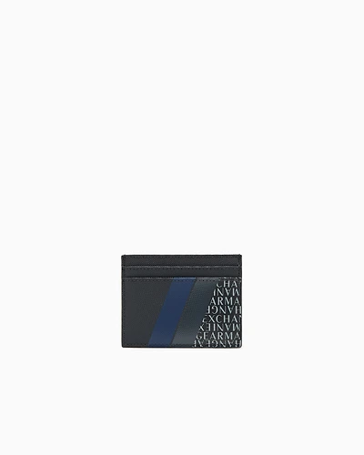 Armani Exchange - Card holder with monogram and stripes, Man, Blue, Size: TU