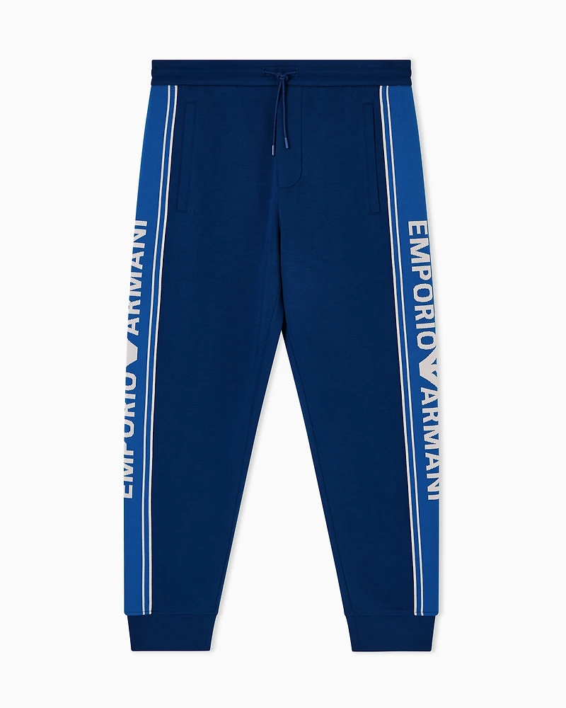 Emporio Armani - ASV double-jersey joggers with logo stripes, Man, Blue, Size: