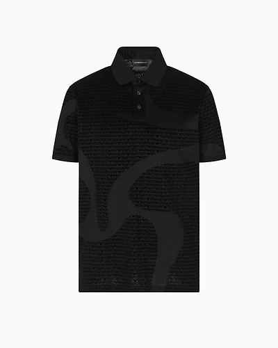 Emporio Armani - ASV Lyocell-blend jersey polo shirt with all-over flocked logo, Man, Black, Size: