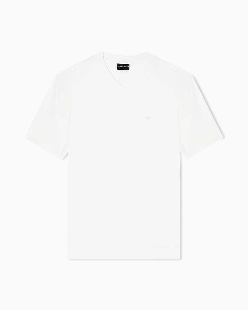 Emporio Armani - Modal jersey V-neck T-shirt with micro eagle embroidery, Man, White, Size: