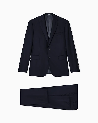 Emporio Armani - Single-breasted suit monochromatic micro-jacquard virgin wool, Man, Blue, Size: