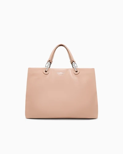 Emporio Armani - Nappa-leather medium MyEA shopper bag , Woman, Beige, Size: TU