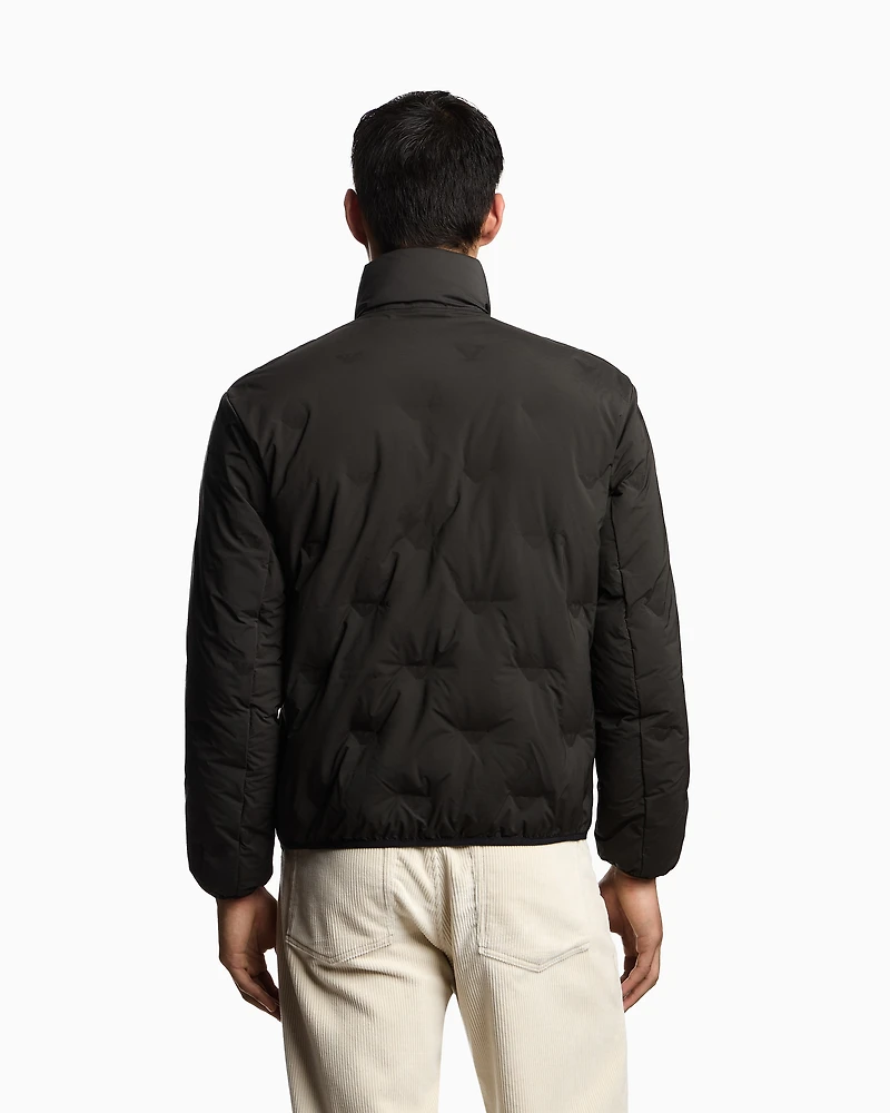 Emporio Armani - Full-zip nylon down jacket with inlaid all-over micro eagles, Man, Green, Size: