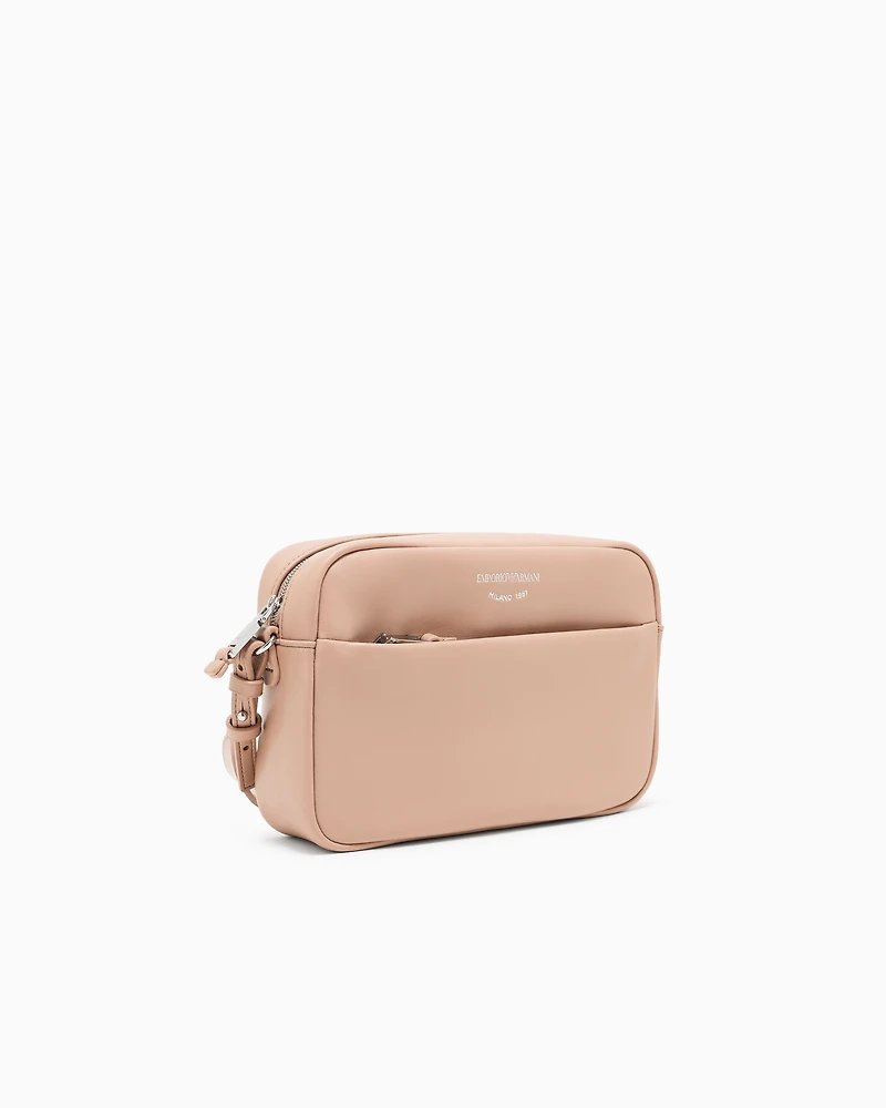Emporio Armani - Leather camera case with shoulder strap, Woman, Beige, Size: TU