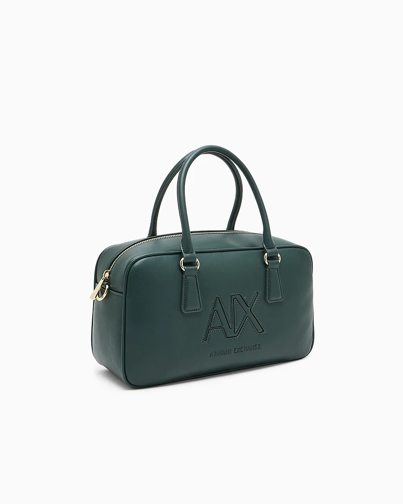 Armani Exchange - TOP HANDLE SHOULDER BAG WITH EMBOSSED LOGO, Woman, Green, Size: TU
