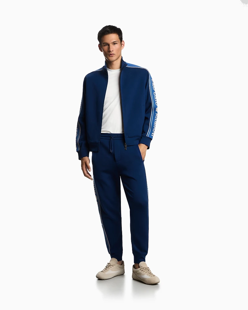 Emporio Armani - ASV double-jersey joggers with logo stripes, Man, Blue, Size: