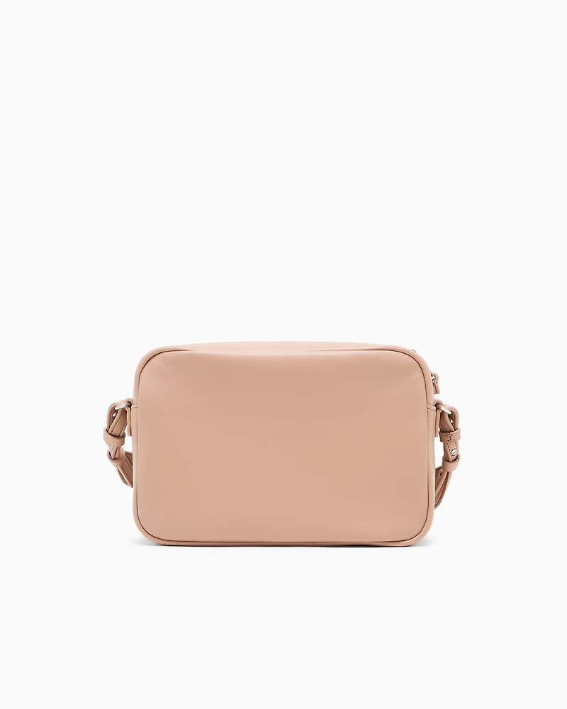 Emporio Armani - Leather camera case with shoulder strap, Woman, Beige, Size: TU
