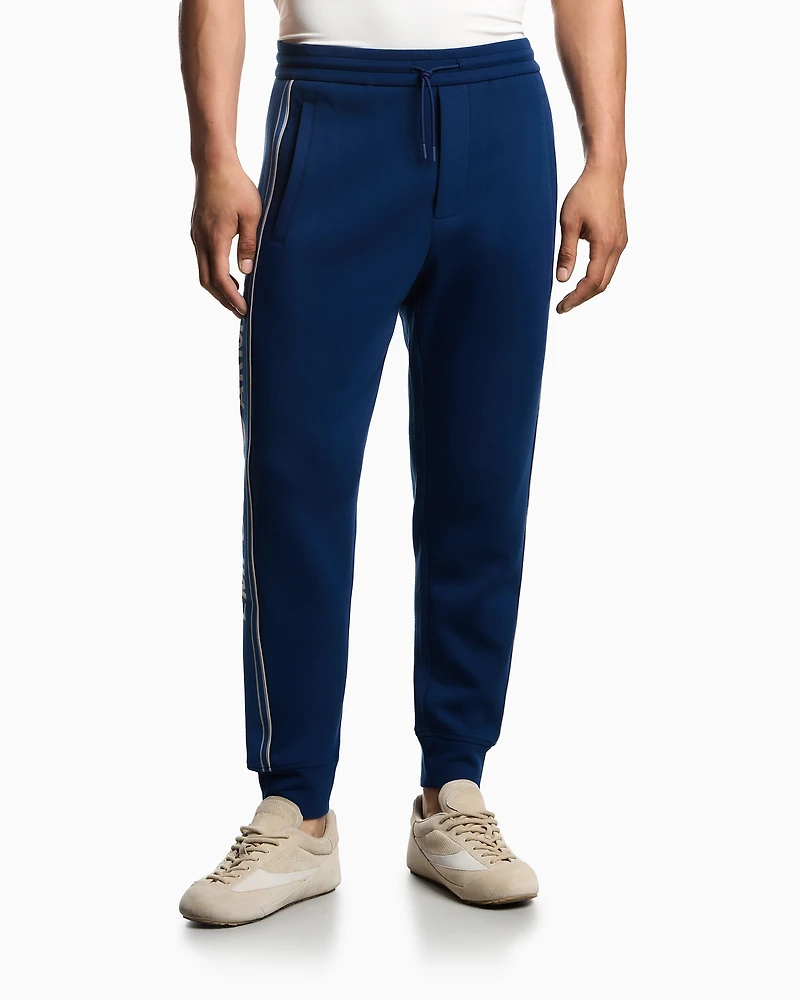 Emporio Armani - ASV double-jersey joggers with logo stripes, Man, Blue, Size: