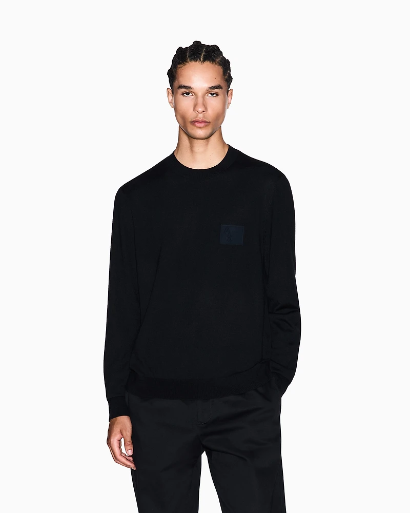 Armani Exchange - Crew neck sweater with patch, Man, Black, Size: