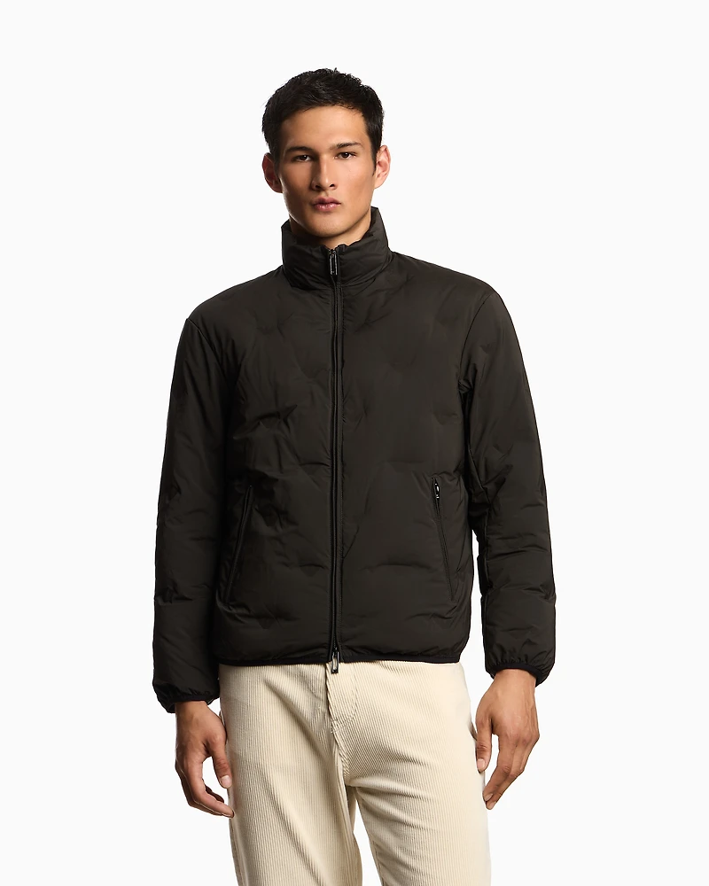 Emporio Armani - Full-zip nylon down jacket with inlaid all-over micro eagles, Man, Green, Size: