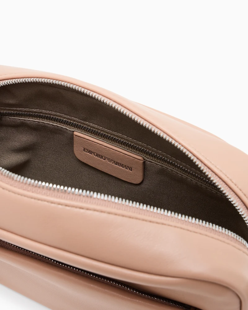 Emporio Armani - Leather camera case with shoulder strap, Woman, Beige, Size: TU