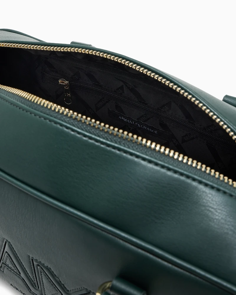 Armani Exchange - TOP HANDLE SHOULDER BAG WITH EMBOSSED LOGO, Woman, Green, Size: TU
