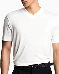 Emporio Armani - Modal jersey V-neck T-shirt with micro eagle embroidery, Man, White, Size: