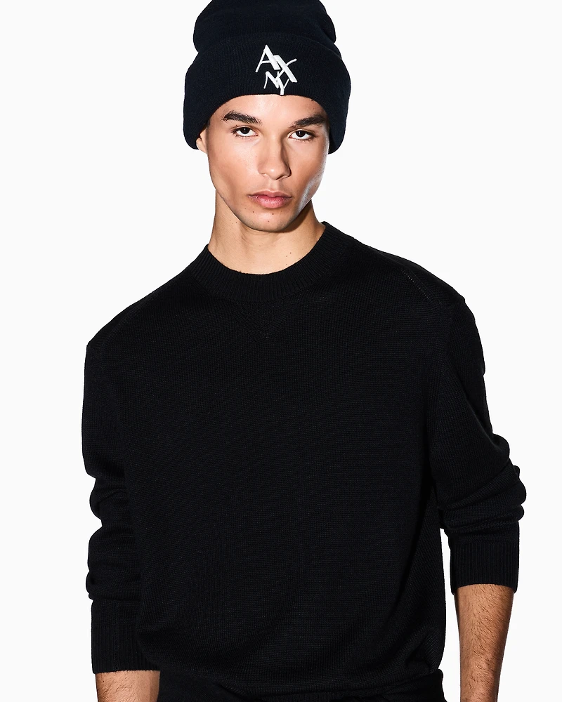 Armani Exchange - Wool and cotton crew neck sweater, Man, Black, Size: