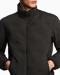 Emporio Armani - Full-zip nylon down jacket with inlaid all-over micro eagles, Man, Green, Size: