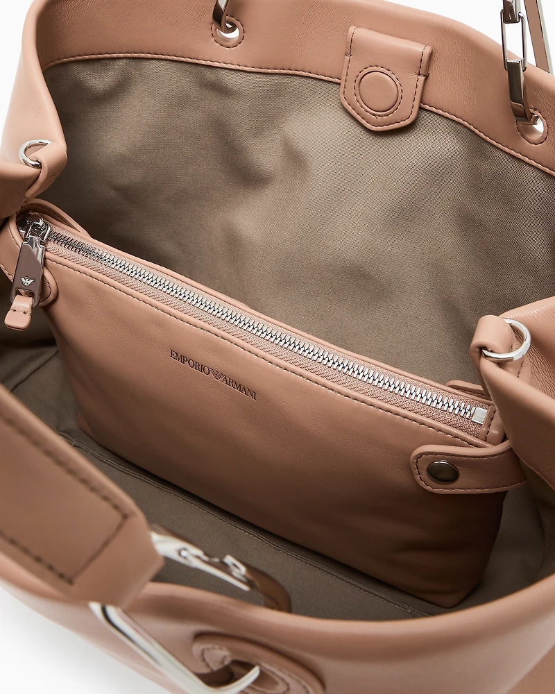 Emporio Armani - Nappa-leather medium MyEA shopper bag , Woman, Beige, Size: TU