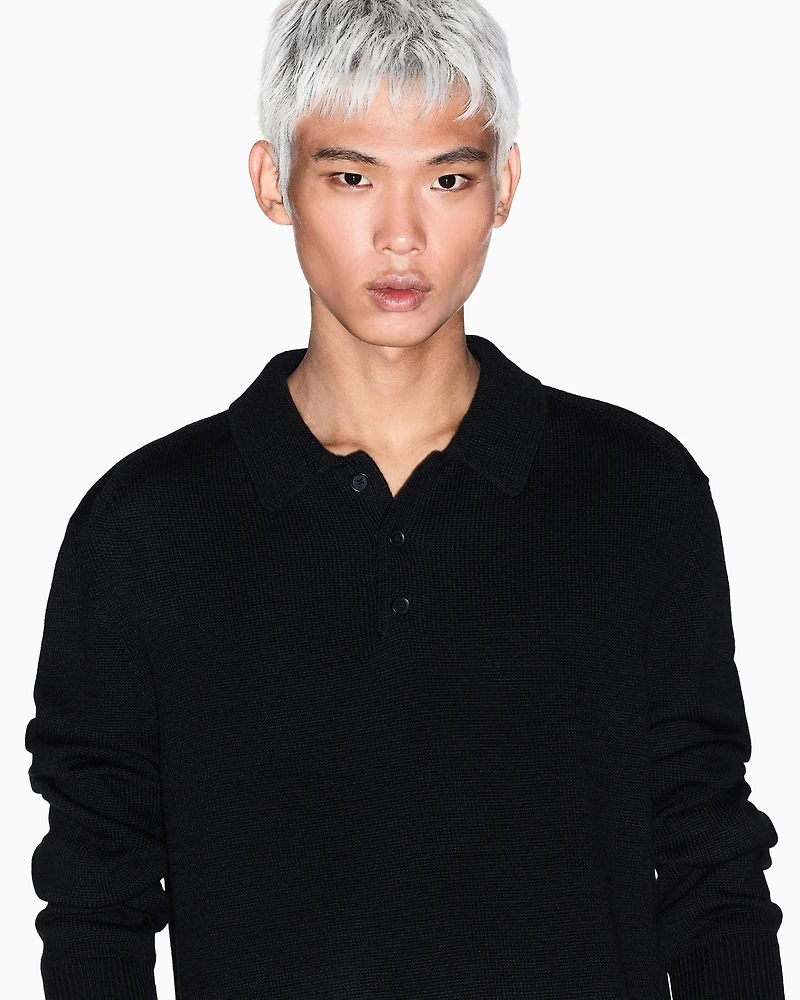 Armani Exchange - Wool and cotton knitted polo shirt, Man, Black, Size: